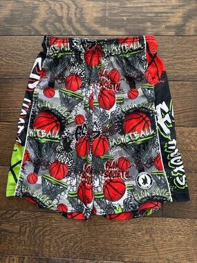 Flow Society Boys Basketball Graphic Athletic Shorts - Red & Green